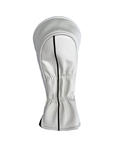 Headcover for fairway woods - back - in white leather with green embroidery details - Stripe golf