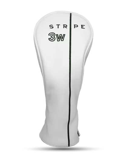 Headcover för fairway wood i vitt skinn med gröna broderings detaljer - Stripe golf