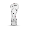 Hybrid headcover in white leather with printed golf pattern and green embroidered details