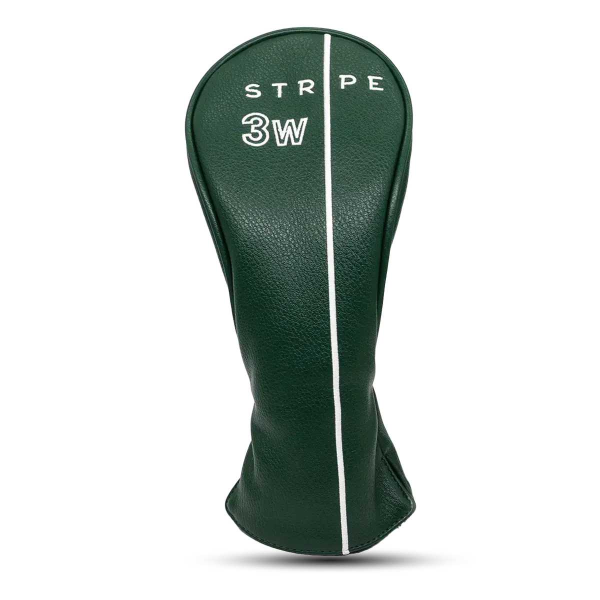 Fairway woods headcover in green leather with a white embroidered logo. Inside, there's protective fleece to keep your clubs snug and secure. Style meets protection!